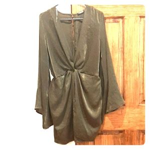 Fashion Nova Bell Sleeved SATIN tie Front Dress